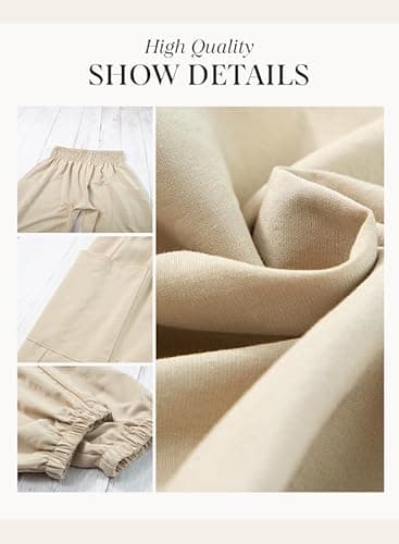 Dokotoo Teen Girls Summer Boho Flowy Pants Long High Waisted Elephant Dressy Trousers Baggy Summer Office Petite Leggings Outfits with Pockets,Pale Khaki Medium - Image 5