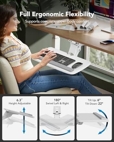 HUANUO Keyboard Tray Under Desk, 360 Adjustable Ergonomic Sliding Keyboard & Mouse Tray, 25" W x 9.8" D - Image 2
