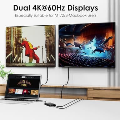 WAVLINK USB 3.0 or USB C to Dual HDMI Splitter Extended Display for Dual Monitor, Displaylink Adapter Dual HDMI 4K 60Hz for Apple Mac M1/M2/M3 or Windows 10/11, USB A/C to HDMI 4K Output - Image 2