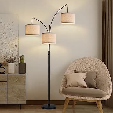 Dimmable Floor Lamp - 3 Lights Arc Floor Lamps for Living Room, 1000LM Modern Tall Standing Lamp With Beige Shades & Heavy Base, Mid Century Tree Floor Lamp for Bedroom Office, 3 LED Bulbs Included - Image 8