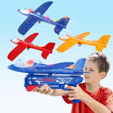 3 Pack Airplane Launcher Toy, 12.6" Foam Glider Led Plane, 2 Flight Mode Catapult Plane for Kids Outdoor Sport Flying Toys Gifts for 3 4 5 6 7 8 9 10 12 Year Old Boys Girls - Image 1