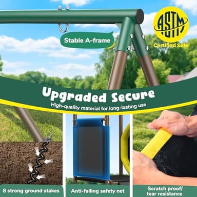 Hapfan 660lbs Swing Set with Slide,Crawl Tunnel and Monkey Bars for Backyard,5 in 1 Metal Swingset Outdoor for Kids Aged 3-12 - Image 6