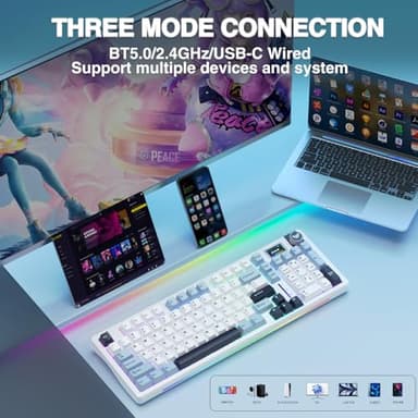 AULA S98 Pro Wireless Mechanical Keyboard,Smart Screen & Knob,Tri-Mode BT5.0/USB-C/2.4GHz Creamy Keyboard,Pre-lubed Linear Switches,Hot Swappable RGB Backlit Computer Gaming Keyboards - Image 4