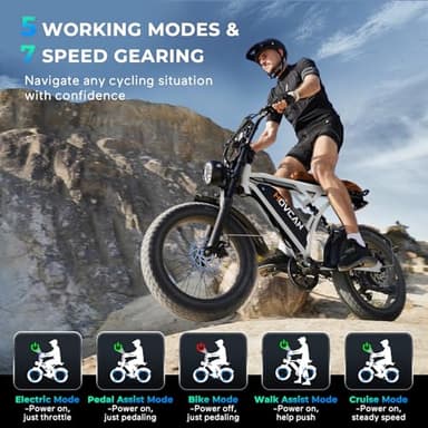 Movcan V60 Pro Electric Bike, 48V 18.2Ah Removable Battery 20” Fat Tire Electric Bike, 1500W Motor 33MPH Top Speed Electric Motorcycle, 7 Speed Dual Hydraulic Brake E Bikes for Adults Electric, Silver - Image 6