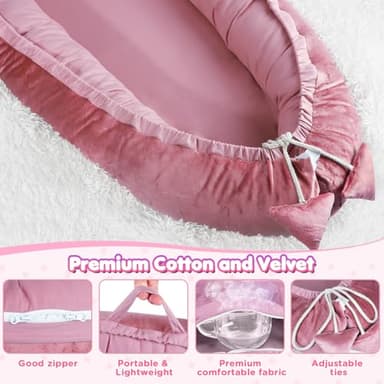 BBWOO Baby Lounger - Baby Lounger for Newborn 0-24 Months, Breathable & Soft Cotton and Velvet Cover Baby Nest, Portable Cozy Infant Lounger for Home and Travel, Ideal Baby Essentials & Shower Gifts - Image 3