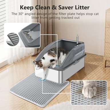 Stainless Steel Litter Box, Extra Large Litter Boxes for Big Cats, XL Metal Cat Litter Box with Lid, Anti-Urine Leakage, Non-Sticky, Include Cat Mat and Litter Scoop - Image 2