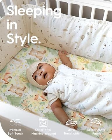 TotBasic Mini Crib Sheets 24x38, Ultra Soft Pack N Play Sheets Fitted Boy Girl, Neutral Pack and Play Mattress Sheets, Premium Jersey Knit Portable Crib Sheets Hypoallergenic, Forest Bear & Deer - Image 2