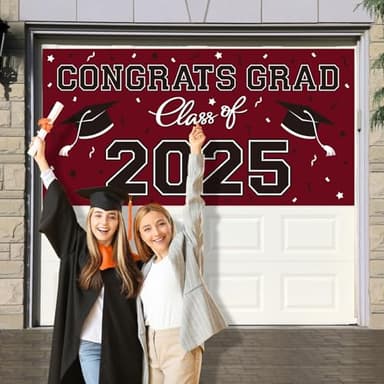 2025 Graduation Party Plastic Backdrop - 65" x 32.7" Congrats Grad Banner in Maroon, Large Class of 2025 Decorations, Photography & Grad Party Supplies - Image 4