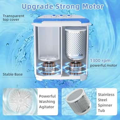 VCJ Portable Washing Machine, Twin Tub Washing Machine Laundry Compact Washer spinner Combo with 14lbs capacity, 9Lbs Washer and 5Lbs Spinner dryer for Apartments RVs and Dorms - Image 5