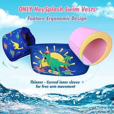 HeySplash Swim Vest for Kids, Toddler Pool Floaties Fit 22-44 Lbs, Swimming Vest with Adjustable Strap, Swim Jacket Water Wings Arm Floats, Puddle Beach Boat Jumper for Boy Girl Age 2-5, Dinosaur - Image 3