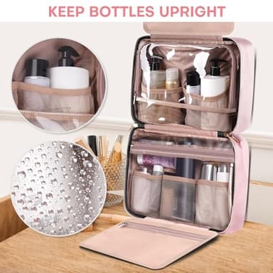 Travel Size Toiletry Bag for Women, Portable Cosmetic Bag with Hanging Hook, Travel Essentials Water-resistant Makeup Organizer for Accessories, Shampoo, Full-size Container, Toiletries - Image 5