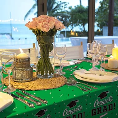 Graduation Party Decorations, Gongrats Grad Tablecover for Graduation Party Supplies, 3 pcs Green Table Cloths, 54"x108" - Image 4