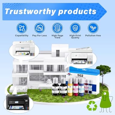 502 Ink Refill Bottles (NotSublimation Ink) for Ecotank ET-3760 ET-2850 ET-3850 ET-2760 ET-15000 ET-4850 ET-4760 ET-2750 ET-3750 ET-3830 Printers, Compatible Replacement for Epson T502 Ink (5 Packs) - Image 7