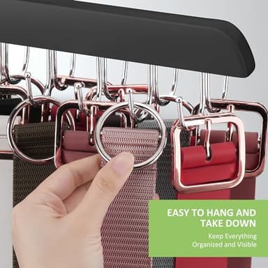 OMHOMETY 2 Pack Belt Hanger for Closet, Sturdy Wood Belt Organizer with 40 Hooks, Hanging Belt Rack Belt Storage Holder, Black - Image 6