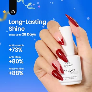 Beetles Extra Glossy Gel Top Coat - 15ml Clear Glossy No Wipe Top Coat Gel Nail Polish High Shine Long Lasting Nail Surface Protection Manicure Fall Nail Gifts for Women - Image 7