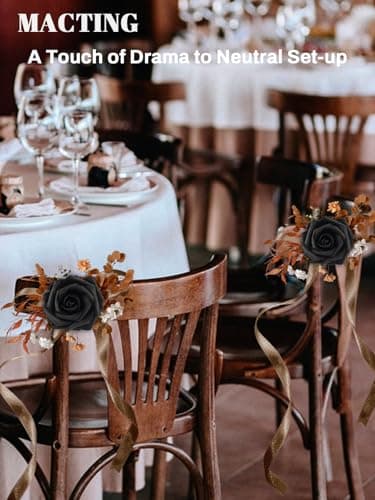 MACTING Artificial Black Rose Flowers 30PCS Real Touch Fake Flowers with Stem Foam Roses for DIY Wedding Bouquet Gifts Table Centerpieces Party Bridal Shower Home Gothic Halloween Decor - Image 6