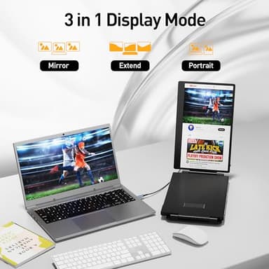 KEFEYA Laptop Screen Extender, 14.2" Portable Triple Monitor for Laptop with Full HD IPS Display, Monitor Extender Compatible with Mac, Windows, Chrome, Fits 13-17 Inch Laptops - Image 3