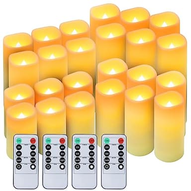 crowm Waterproof Flickering Flameless Candles, Battery Operated LED Pillar Votive Candles with Remote & Timer, Ivory Outdoor Electric Fake Candles, D2.2 x H4” 5" 6" 7", Set of 24 - Image 1
