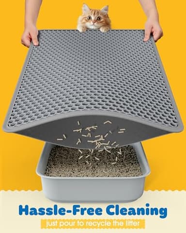Cat Litter Mat - 46'' x 35'' Small Litter Trapping Mat, Easy to Clean Litter Box Mat, Waterproof, Urine-Proof, Non-Slip Kitty Litter Mats for Floor, Grey - Image 4