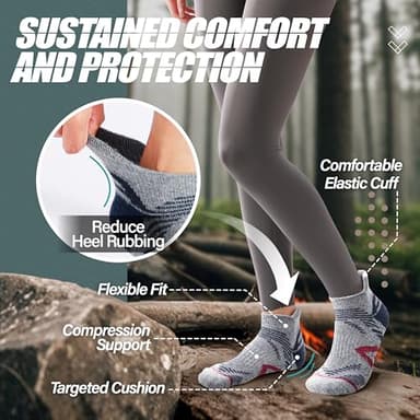 ANTSANG Merino Wool Ankle Hiking Socks Compression Warm Thermal Thick Cushion Winter Running No Show Moisture Wicking Socks Gifts Stocking Stuffers for Women Men 6 Pairs(Dark Mixed,L) - Image 3