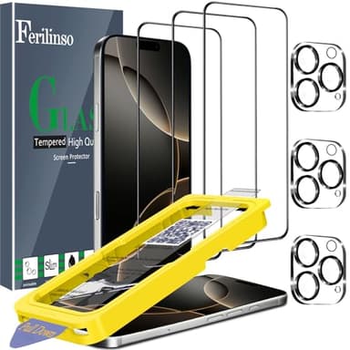Ferilinso [Auto Dust Install] 3 Pack Screen Protector for iPhone 16 Pro [Phone Case fit], 3 Tempered Glass Camera Lens Protector Accessories for Apple - Image 1