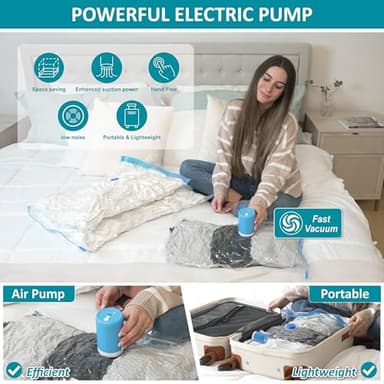 Cozy Essential 26 Pack Vacuum Storage Bags with Portable Electric Pump, Vacuum Seal Space Saver Bags for Clothing, Pillows, Blanket, Bedding, Comforters - Image 3