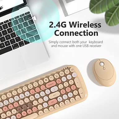 MOFII Wireless Keyboard and Mouse Combo, Full-Size Retro Typewriter-Style Wireless Keyboard with Optical Mouse for Computer/Laptop/Windows/Mac (Milk Tea Colorful-B) - Image 2