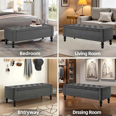 DRM‘SCUUM 50" W Storage Ottoman Bench with Safety Hinge, Load up to 660 lb Ottoman with Storage, Upholstered Tufted Entryway Bench with Seating for Living Room, Bedroom, Entryway, Dark Gray - Image 6