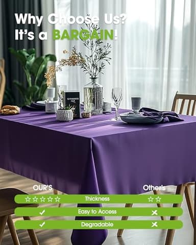 Pureegg Plastic Table Cloth Disposable 20 Pack, 54 x 108 Inch Table Cloths, Graduation Decorations Class of 2025, Graduation Party Tablecloths, Rectangle, Plastic Cover, Leakproof & Sturdy, Purple - Image 6