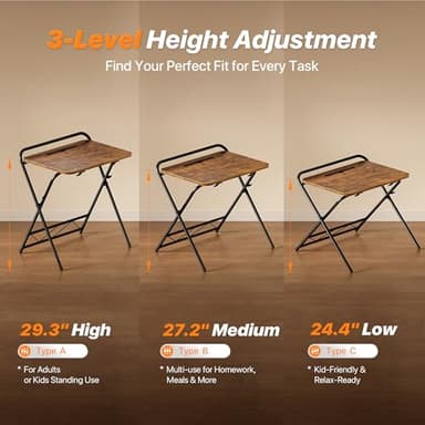 Huuger Folding Desk with 3-Level Adjustable Height and Tablet Slot, 24 Inch Foldable Computer Desk for Small Spaces, Space Saving, Writing Work Table for Home Office, Bedroom, Study, Rustic Brown - Image 4