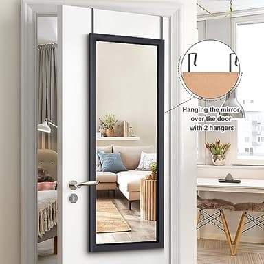 PexFix Door Mirror Full Length 51"x18" Over The Door Rectangle Sleek Black Frame Space Saving Floor Mirror Dressing Hanging Wall Mounted Mirror (US-MHJ002-BK+USAM019) - Image 3