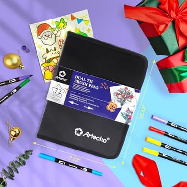 Artecho 72 Colors Markers for Adult Coloring Books No Bleeding, Dual Tip Markers for School, Fine and Brush Tip for Adults Coloring Books, Calligraphy, Drawing, Sketching - Image 6