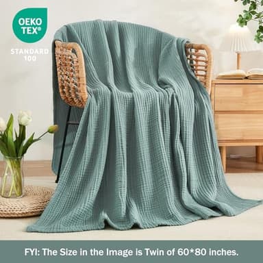EMME Muslin Throw Blanket 100% Cotton Blankets for Couch Breathable Gauze All Season Soft and Lightweight Pre-Washed (Teal, 50"x70") - Image 6