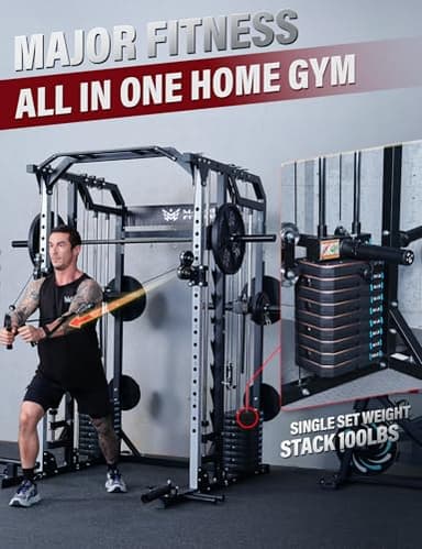 Major Fitness Drone2 Premium Smith△ Machine – All-in-One Home Gym Squat Rack with Aluminum Pulley Set , Weight Bar, Dual LAT Pull-Down Systems & Cable Crossover Machine for Full-Body Workouts - Image 7