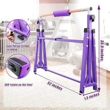 Seliyoo Foldable Gymnastic Bar for Kids & Teens 3-20 Years, 5FT/6FT Adjustable Height 35" to 59" Horizontal Kip Bar Anti-Wobble Arch Design Gymnastic Training Equipment for Home Club 350lbs Capacity - Image 3