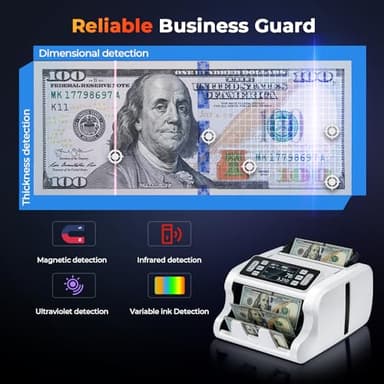 MUNBYN IMC09 Mixed Denomination Money Counter Machine, Value Counting, UV/MG/IR/MT Bill Counter, 3.5" TFT Display Money Counting Machine, USD, EUR, MXN, CAD Cash Counter for Business (White) - Image 4