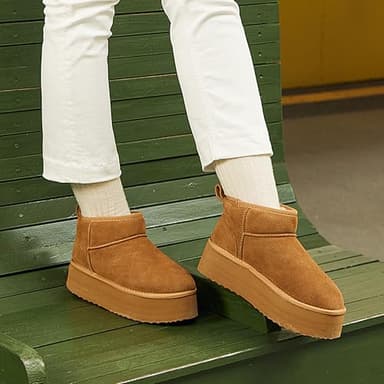 DREAM PAIRS Platform Mini Boots for Women Suede Genuine Leather, Classic Winter Ankle Snow Boots with Memory Foam Insole Lightweight Anti-Slip Outsole FuzzyClassic,Size 7.5,Chestnut,SDSB2427W - Image 8