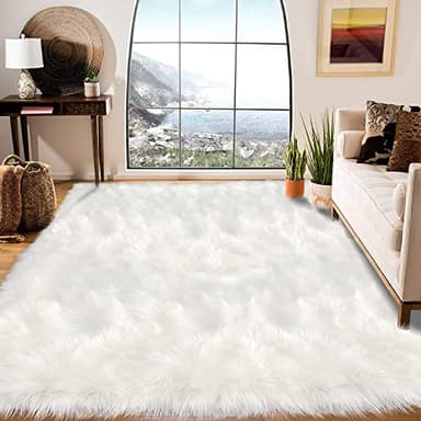 Latepis Area Rugs 6x9 Faux Fur Sheepskin Rug for Living Room, Fluffy Washable Rug for Bedroom, Playroom, Luxury Room Decor, Rectangle - Image 1