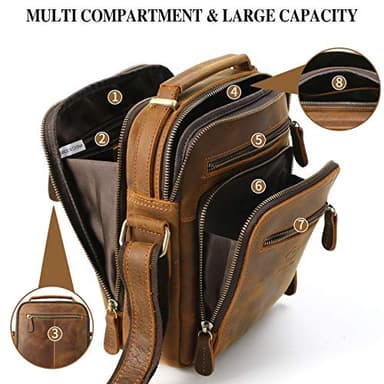 Ringsun Genuine Leather Messenger Bag, Handmade Shoulder Bag with Adjustable Straps for Men, Small Crossbody Bag For Work Business Travel, Brown - Image 3