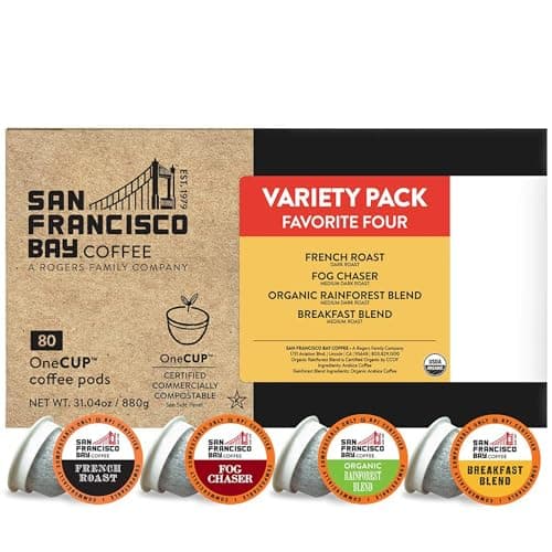 San Francisco Bay Compostable Coffee Pods - Original Variety Pack (80 Ct) K Cup Compatible including Keurig 2.0, French, Breakfast, Fog, Organic Rainforest - Image 1
