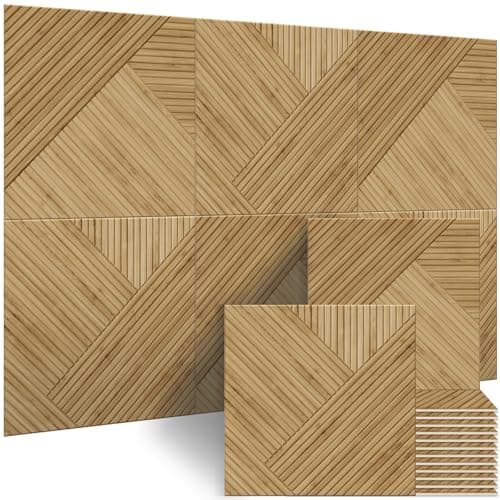 BUBOS Large Acoustic Panels,6 Pack Wood-Pattern Printing Soundproof Wall Panels, Total Size 70.8 x 47.2 Inches Self-Adhesive Decorative Sound Absorbing Panels for Studio, Home,Light Diamond Weave - Image 1