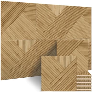 BUBOS Large Acoustic Panels,6 Pack Wood-Pattern Printing Soundproof Wall Panels, Total Size 70.8 x 47.2 Inches Self-Adhesive Decorative Sound Absorbing Panels for Studio, Home,Light Diamond Weave - Image 1