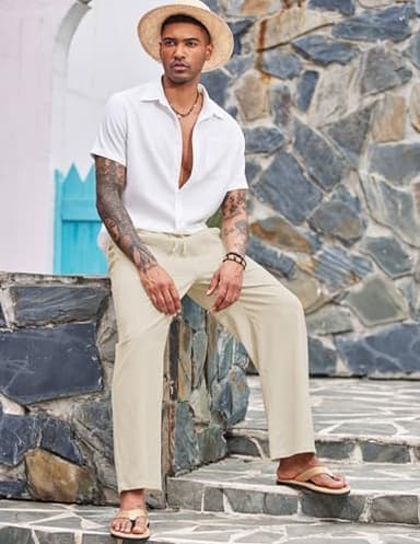 COOFANDY Men's Cotton Linen Pants Elastic Waist Linen Dress Pants Big and Tall Linen Pants - Image 4