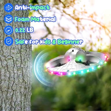 Foam UFO Drone for Kids – RC Plane with Colorful LED Lights, Remote Control Helicopter with Auto Hover, 2 Batteries (15 Mins Flight) - Image 4