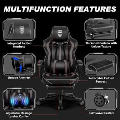 Vonesse Gaming Chair, Computer Office Chair with Footrest,Reclining Gaming Chairs for Adults, Big and Tall Ergonomic Gaming Chair with Lumbar Support (Gray/Black - Image 8