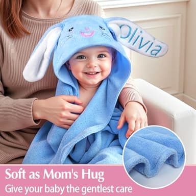 Individz Custom Hooded Bath Towel with Name, Personalized Highly Absorbent Bunny Towels, Baby Bath Towels for Girls Boys, Christmas Brithday Shower Gifts for Baby, Toddler, Newborn (Pink) - Image 4