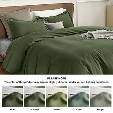 Bedsure Duvet Cover Queen Size - Soft Double Brushed Bedding Set for Kids & Adults, Zipper Closure, 3 Pieces, Includes 1 Duvet Cover (90"x90") & 2 Pillow Shams, NO Comforter, Olive Green - Image 5