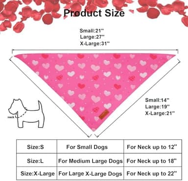 PTDECOR Valentine Dog Bandana,Bule and Pink Love Heart Design Reversible Dog Scarf, Triangle Valentine Bandanas for Small Pets (Small - Image 5