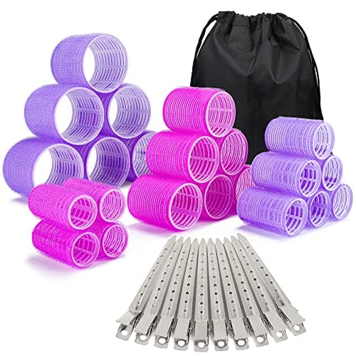 33 Piece Hair Rollers set, Self Grip Hair Rollers for Long Medium Short Hair, ELASO Large Medium Hair Curler （22 Rollers + 10 Stainless steel Clip +1 Storage Bag） - Image 1