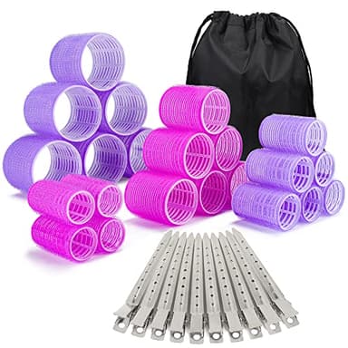 33 Piece Hair Rollers set, Self Grip Hair Rollers for Long Medium Short Hair, ELASO Large Medium Hair Curler （22 Rollers + 10 Stainless steel Clip +1 Storage Bag） - Image 1